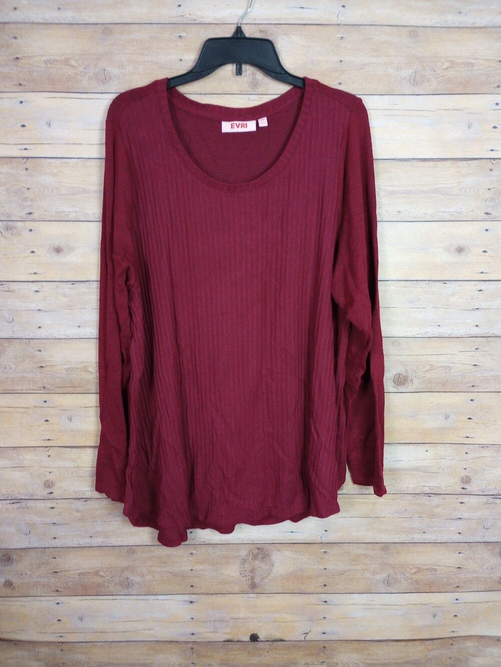 Evri Women Sweater Shirt 2X Burgundy Red Knit Long Sleeve